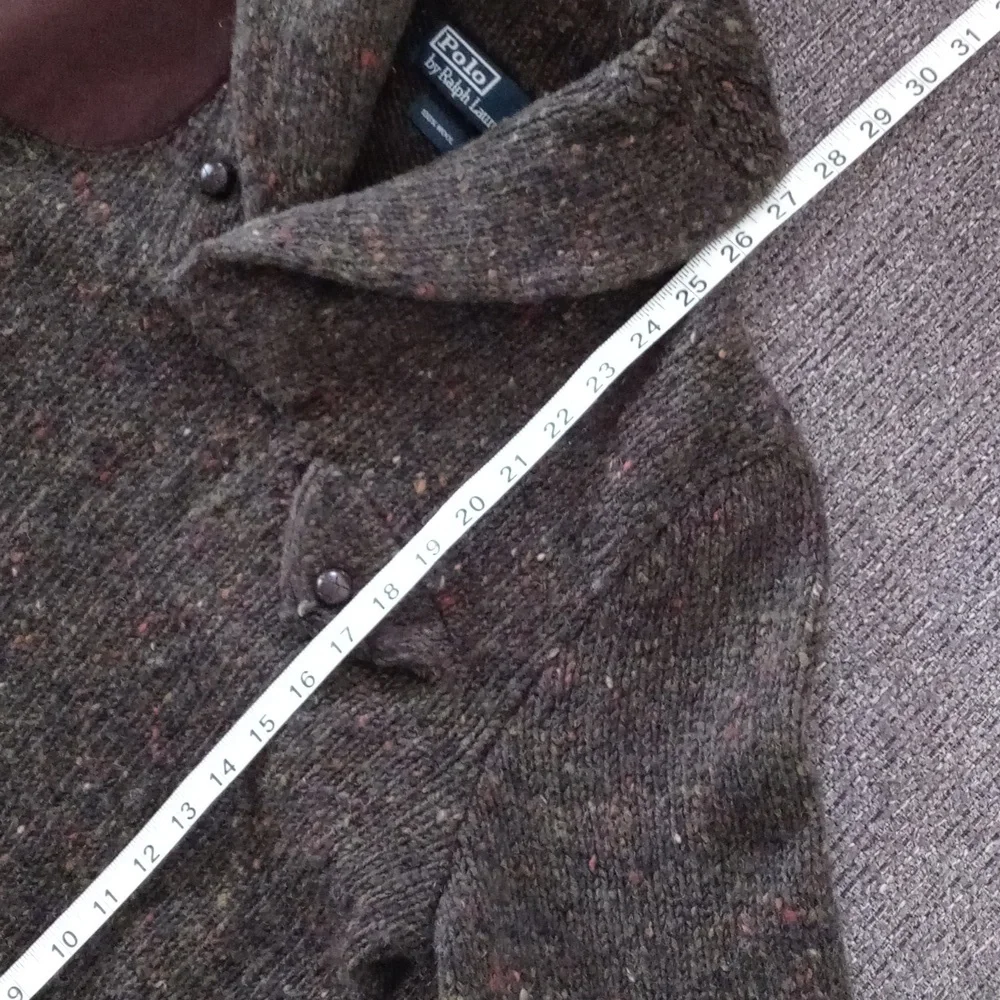 🍁VERY RARE/VTG Polo Ralph Lauren🍁 - Shawl Collar Wool Sweater Leather Details